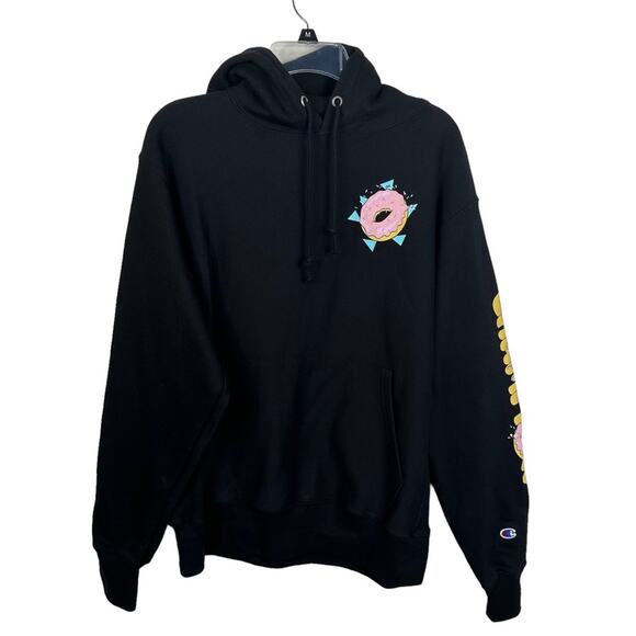 NWT Champion Men's Size M Reverse Weave Black Fresh Donuts Pullover Hoodie - Picture 2 of 12